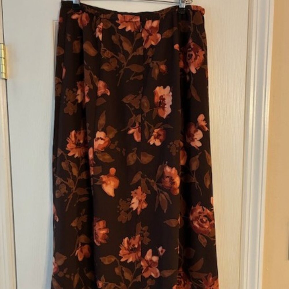 Norton McNaughton Petite Women's Brown Floral Chiffon Flowy Midi Skirt Size 14P